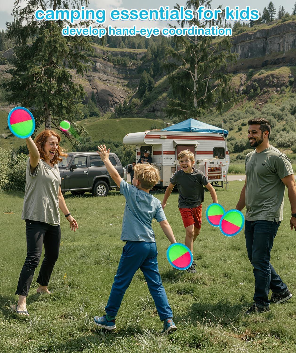 Toss and Catch Ball Game Set - Outdoor Toy for Beach, Pool, Yard, and Camping | Includes 2 Paddles, 2 Sticky Balls, and Carry Bag | Engaging Backyard Activity for Kids Ages 3-12 and Families | Perfect Gift for Birthdays and Holidays