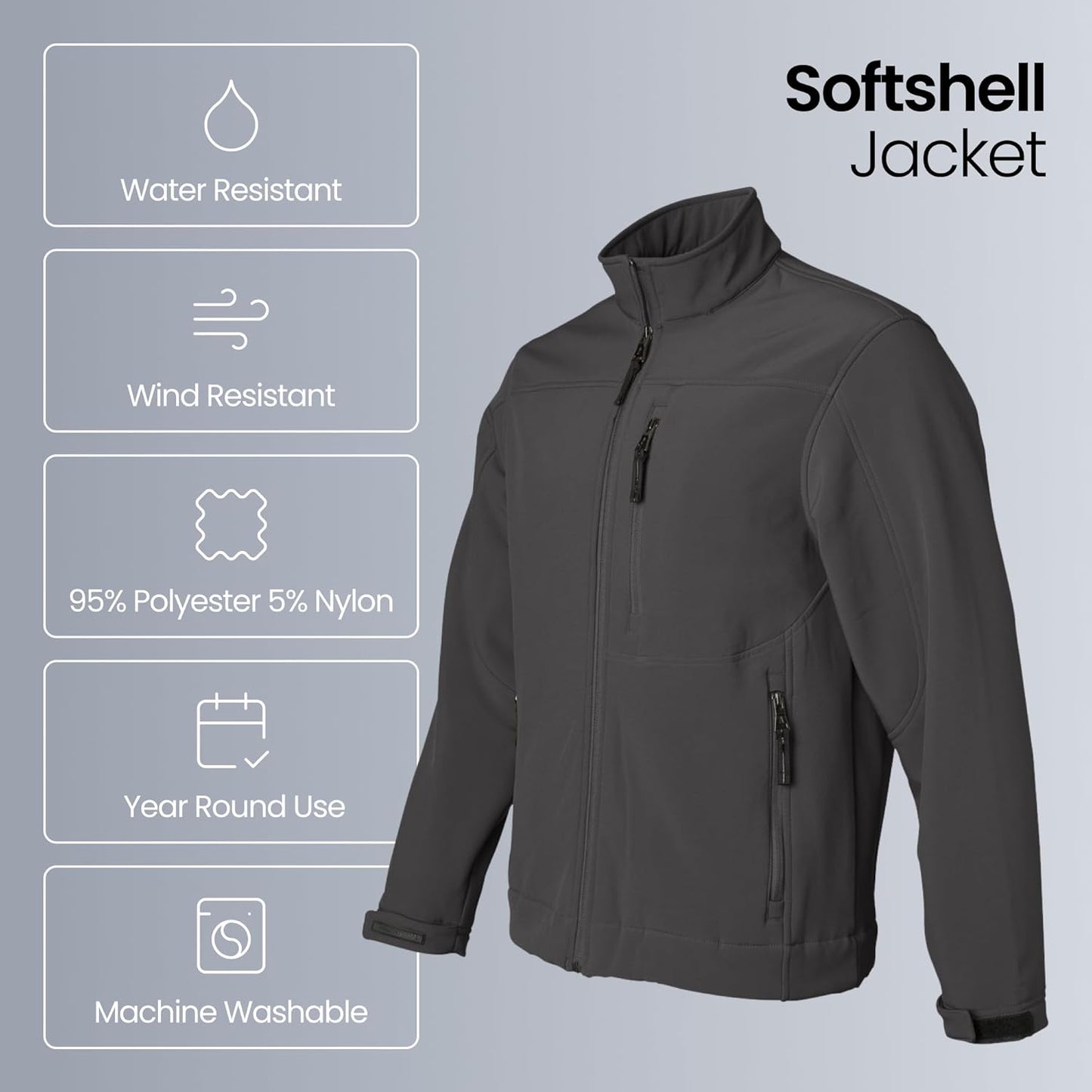 Men's Lightweight Softshell Jacket - Wind and Water Resistant, Breathable Outdoor Coat