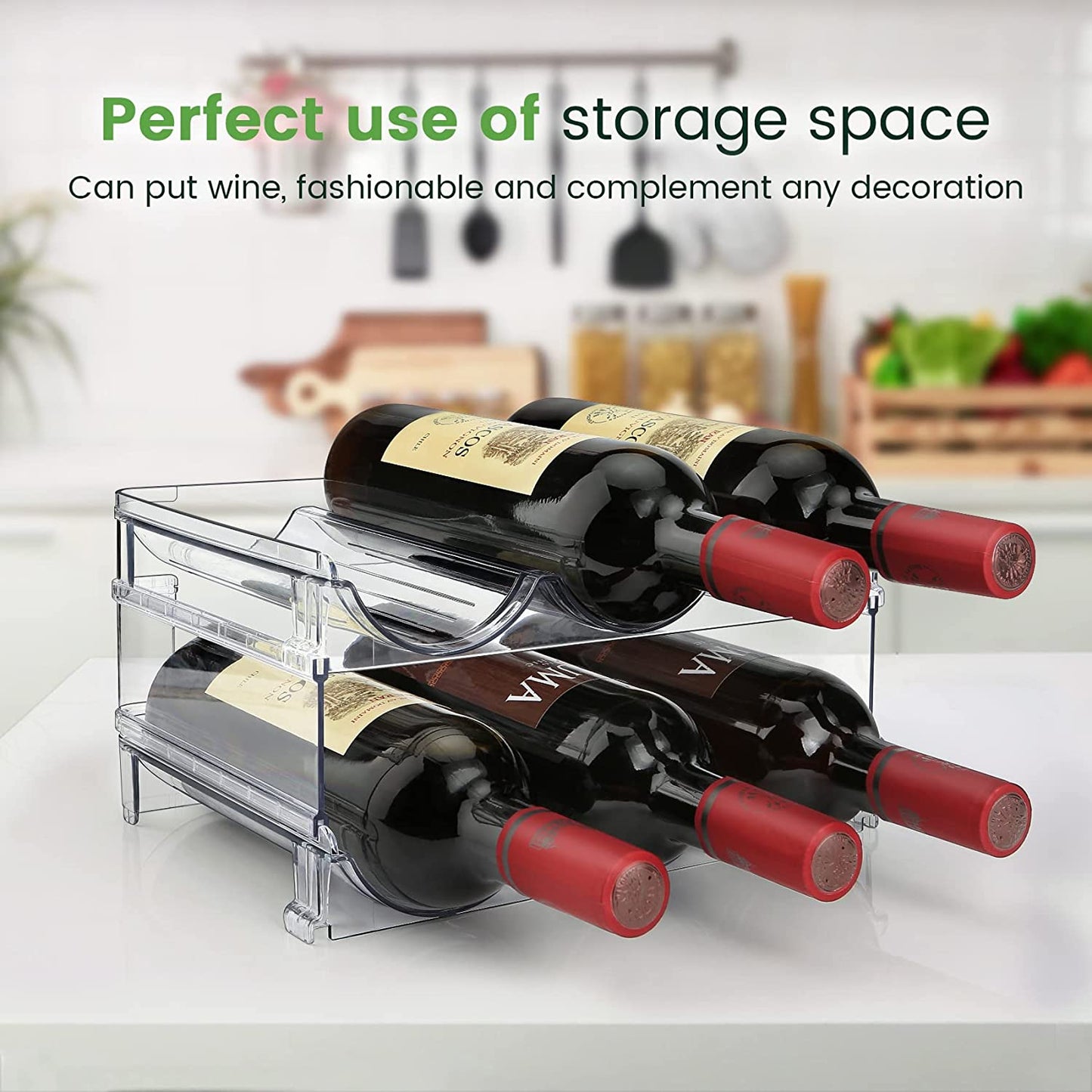 Water Bottle Storage Organizer - 2-Pack Stackable Rack for Cabinets, Fridge, Kitchen, and Pantry