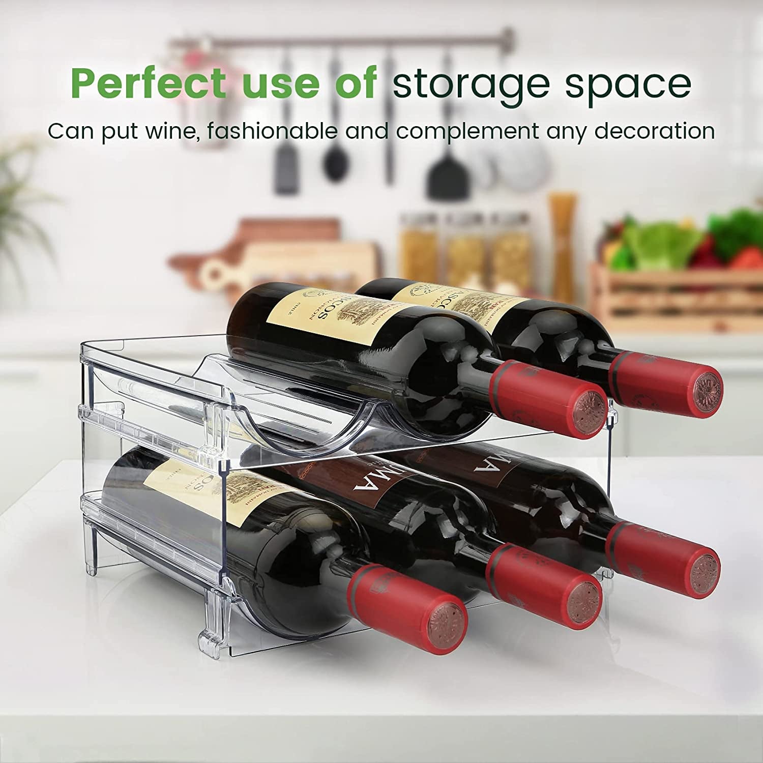 Water Bottle Storage Organizer - 2-Pack Stackable Rack for Cabinets, Fridge, Kitchen, and Pantry