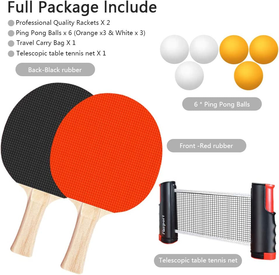 Professional Table Tennis Paddle Set with Retractable Net, Rackets, Balls, and Carry Bag for Indoor and Outdoor Use