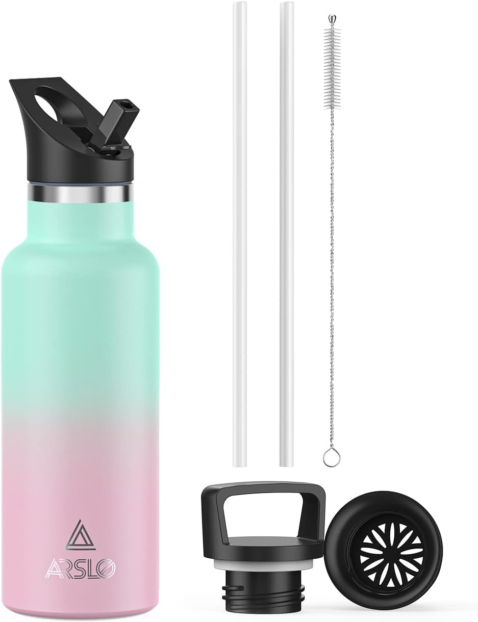 Stainless Steel Double Wall Water Bottles, Vacuum Insulated Bottle with Straw Lid, Insulated Water Bottle Keeps Water Cold for 24 Hours, Hot for 12 Hours, Hiking, Sports