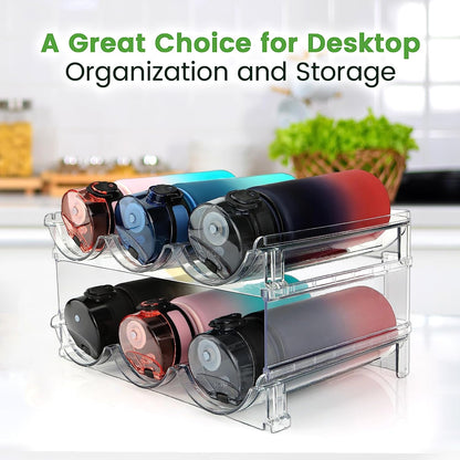 Water Bottle Storage Organizer - 2-Pack Stackable Rack for Cabinets, Fridge, Kitchen, and Pantry