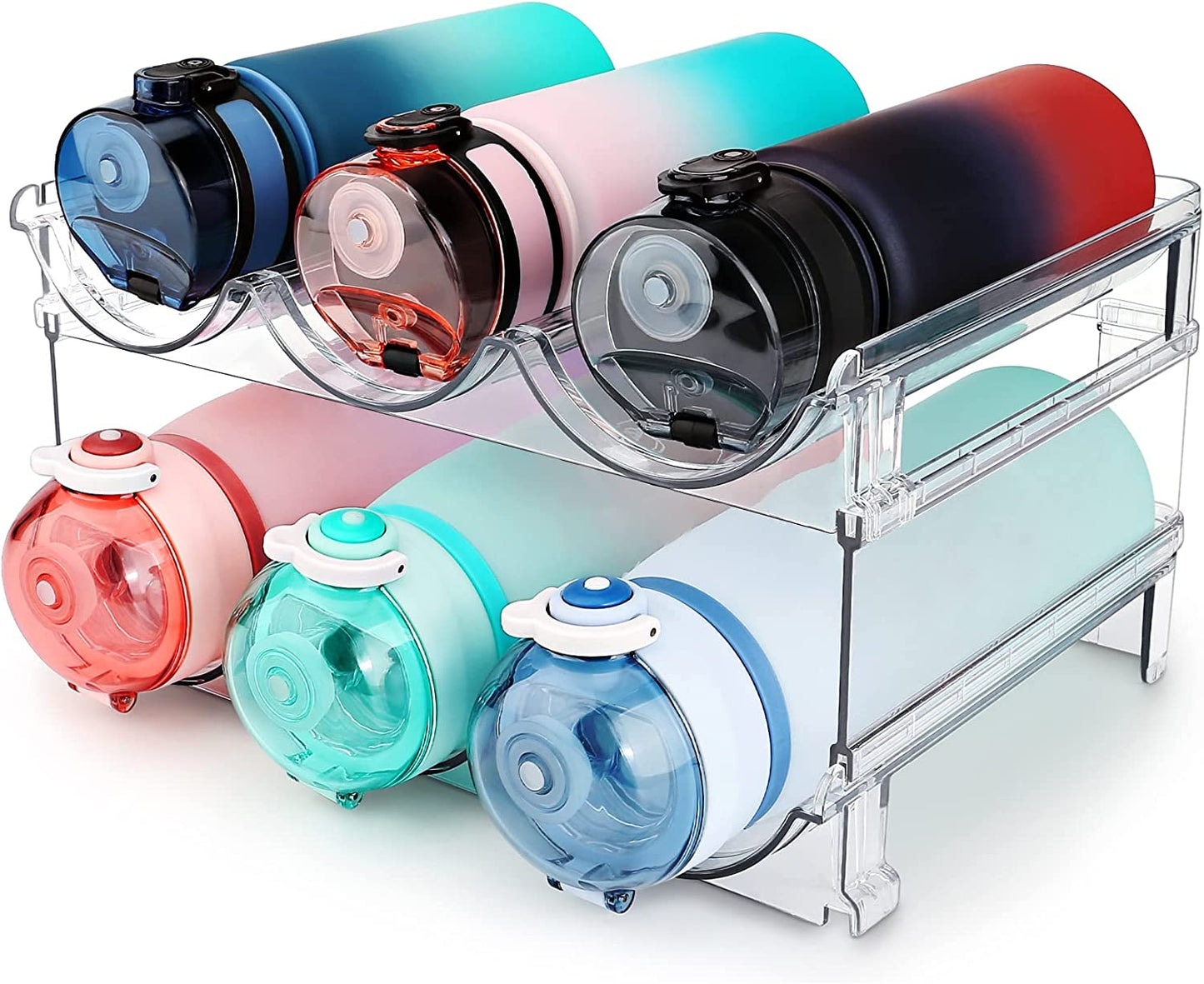 Water Bottle Storage Organizer - 2-Pack Stackable Rack for Cabinets, Fridge, Kitchen, and Pantry