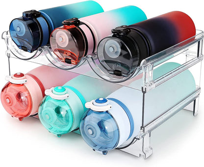 Water Bottle Storage Organizer - 2-Pack Stackable Rack for Cabinets, Fridge, Kitchen, and Pantry
