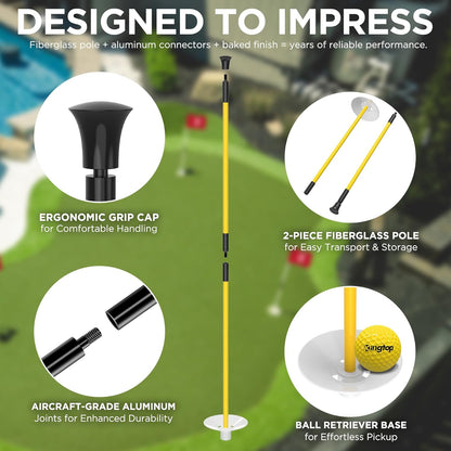 3 Ft Golf Flagstick and Hole Cup Sets with Mini Flags | Two-Section Fiberglass Poles, Ball Retrieval Bases, 4 in Hole Cups, 6 X 8 in Golf Flags, Backyard Practice Putting Green