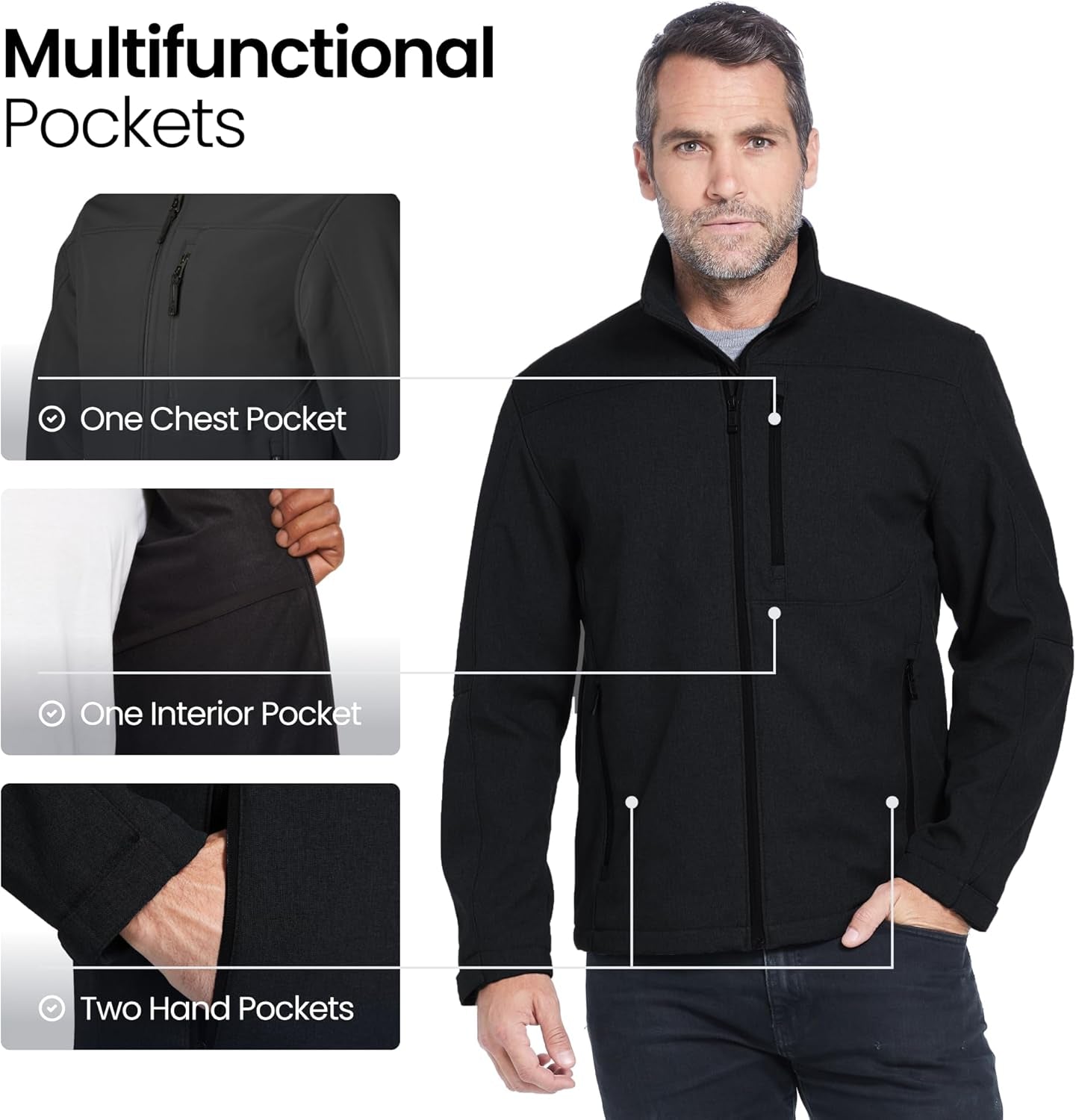 Men's Lightweight Softshell Jacket - Wind and Water Resistant, Breathable Outdoor Coat
