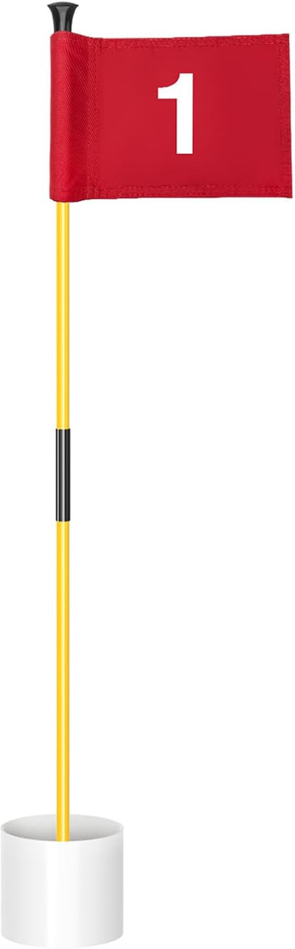3 Ft Golf Flagstick and Hole Cup Sets with Mini Flags | Two-Section Fiberglass Poles, Ball Retrieval Bases, 4 in Hole Cups, 6 X 8 in Golf Flags, Backyard Practice Putting Green