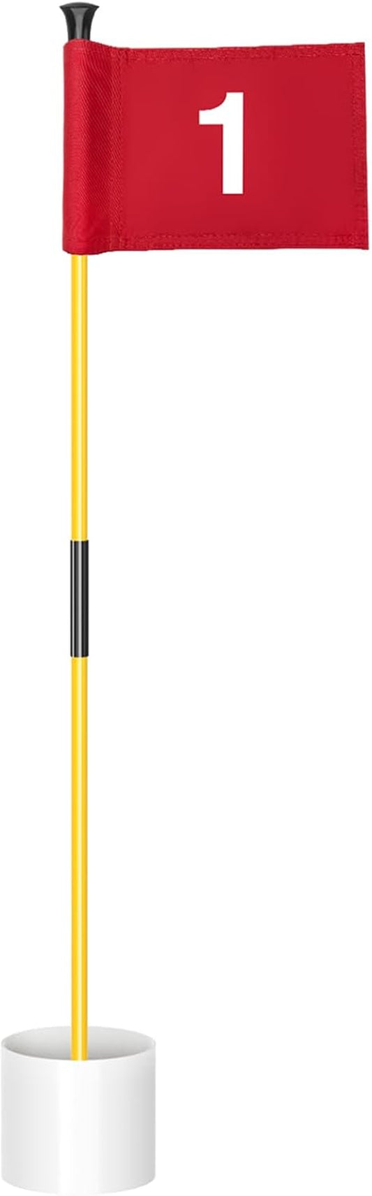 3 Ft Golf Flagstick and Hole Cup Sets with Mini Flags | Two-Section Fiberglass Poles, Ball Retrieval Bases, 4 in Hole Cups, 6 X 8 in Golf Flags, Backyard Practice Putting Green