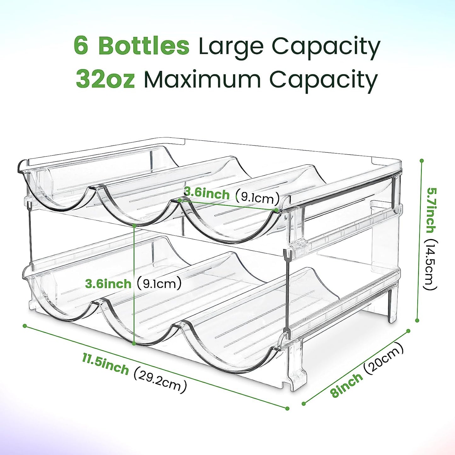 Water Bottle Storage Organizer - 2-Pack Stackable Rack for Cabinets, Fridge, Kitchen, and Pantry