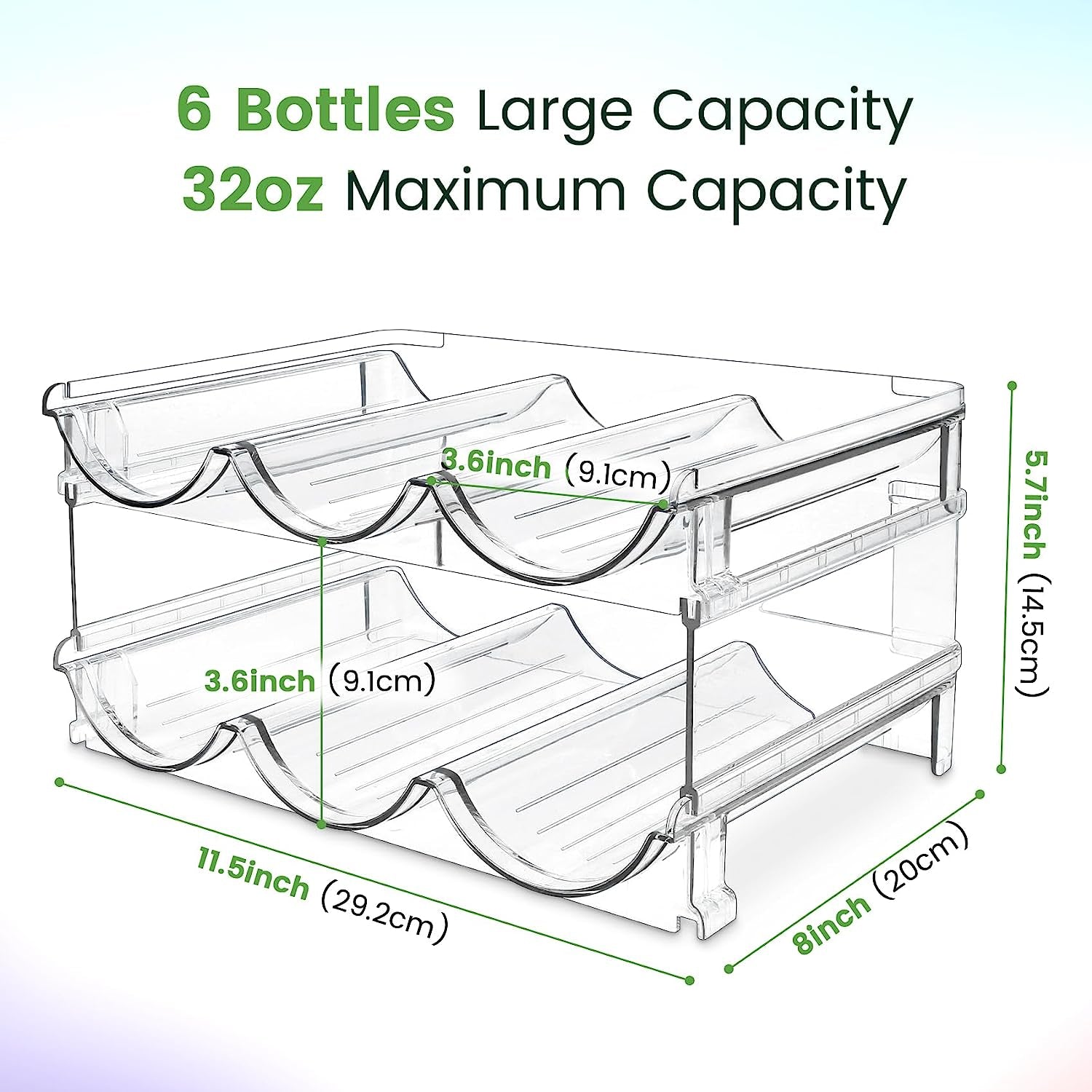 Water Bottle Storage Organizer - 2-Pack Stackable Rack for Cabinets, Fridge, Kitchen, and Pantry
