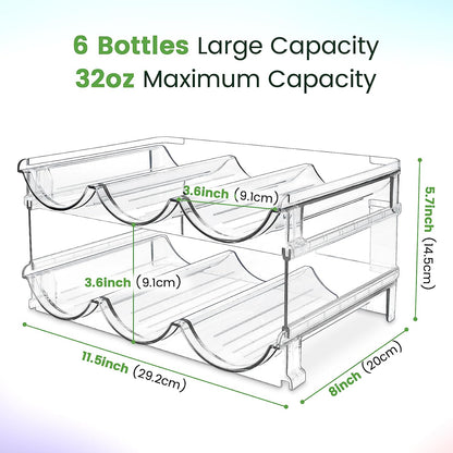 Water Bottle Storage Organizer - 2-Pack Stackable Rack for Cabinets, Fridge, Kitchen, and Pantry