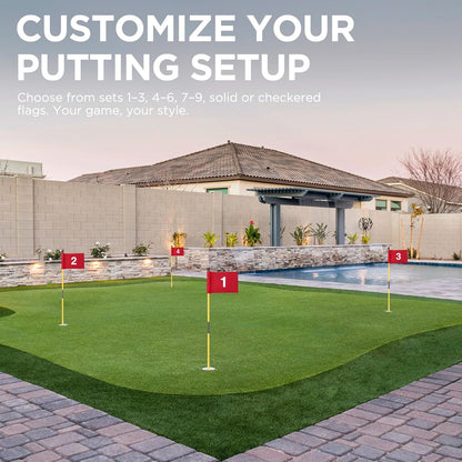 3 Ft Golf Flagstick and Hole Cup Sets with Mini Flags | Two-Section Fiberglass Poles, Ball Retrieval Bases, 4 in Hole Cups, 6 X 8 in Golf Flags, Backyard Practice Putting Green