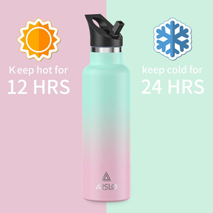 Stainless Steel Double Wall Water Bottles, Vacuum Insulated Bottle with Straw Lid, Insulated Water Bottle Keeps Water Cold for 24 Hours, Hot for 12 Hours, Hiking, Sports